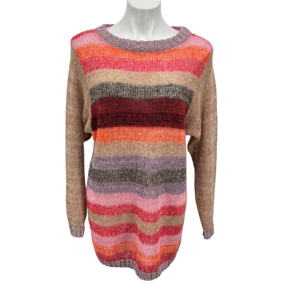 Free People Slouchy Sweater Bright It Up XS Womens Striped Pink Wool Alpaca Knit